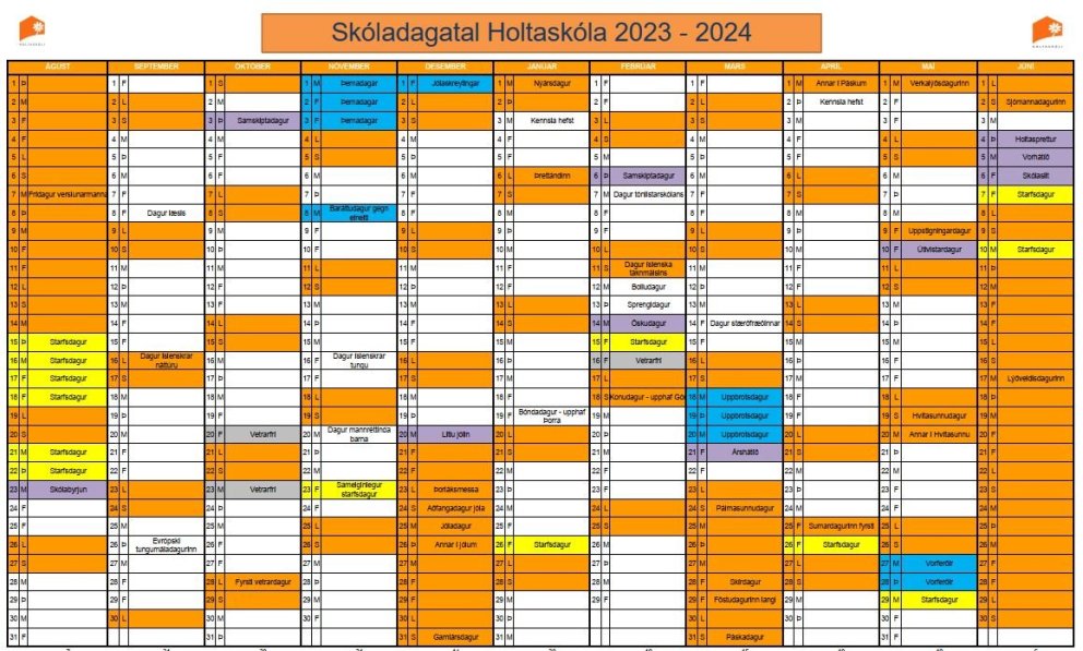 Skóladagatal fyrir skólaárið 2023-2024