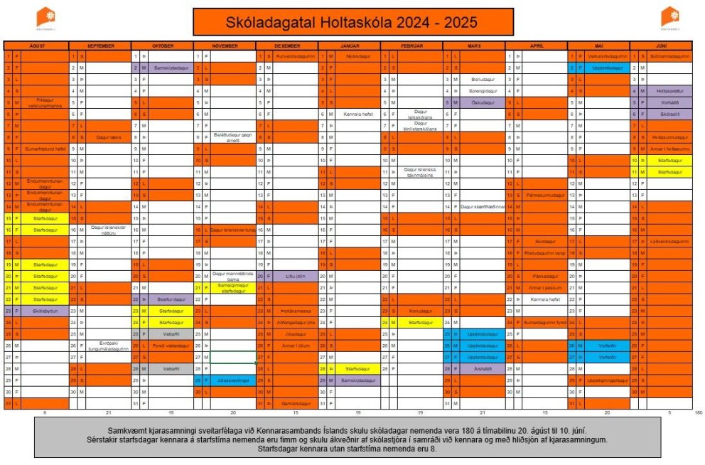 Skóladagatal fyrir skólaárið 2024-2025