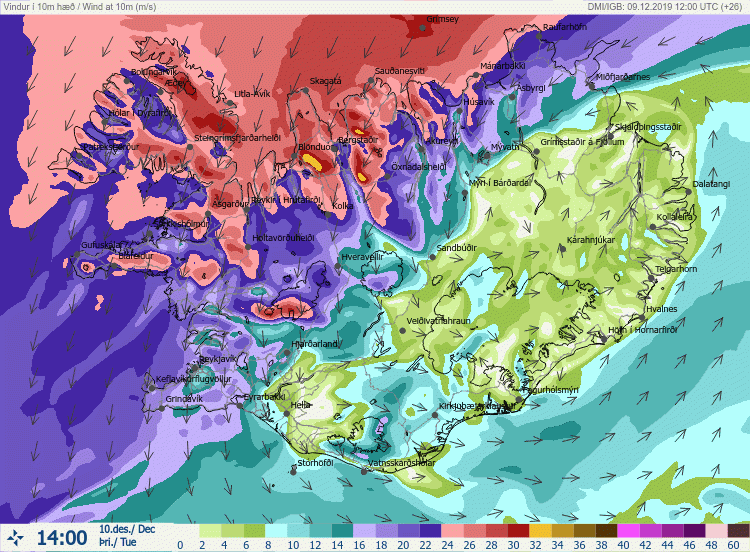 Veðurspáin fyrir 10. desember