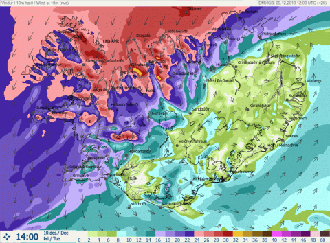 Veðurspáin fyrir 10. desember